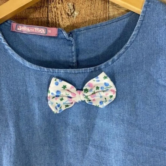 Jelly The Pug Adina Dress Blue Bow Denim‎ Floral A Line - Picture 3 of 7